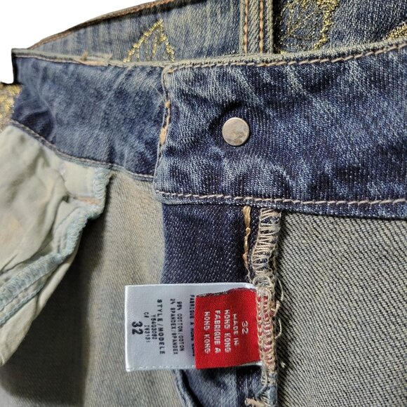 Guess Womens Size 32 Jeans Denim Embroidered Gold Roses Bootcut Factory Fade - Picture 8 of 15